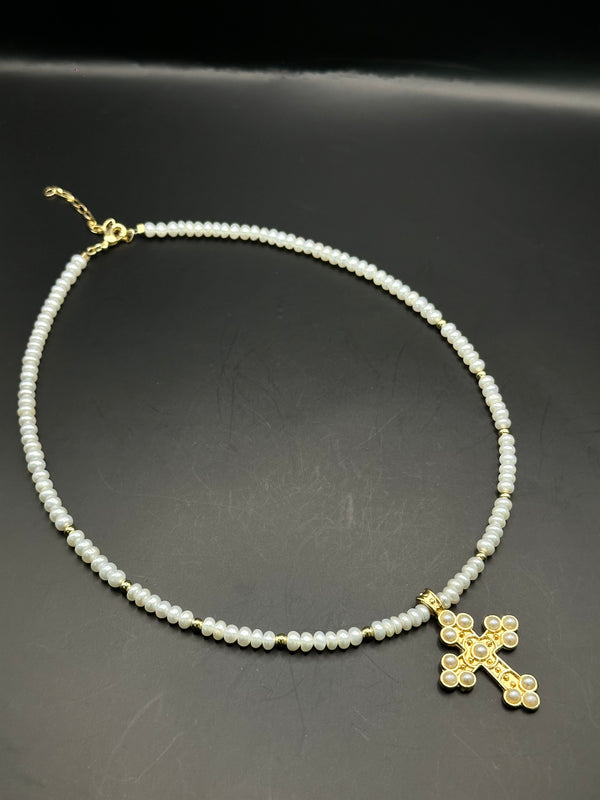 Pearl Cross Coin Pearl Necklace