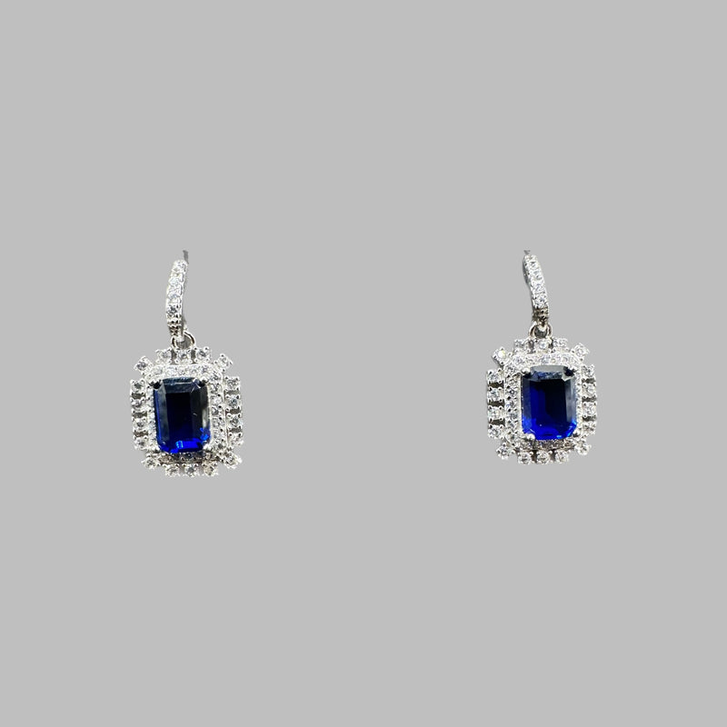 Blue Crystal Emerald Cut Dangle Earrings