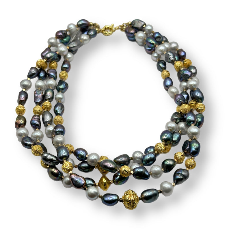 Multi Strand, Dark Pearl Necklace