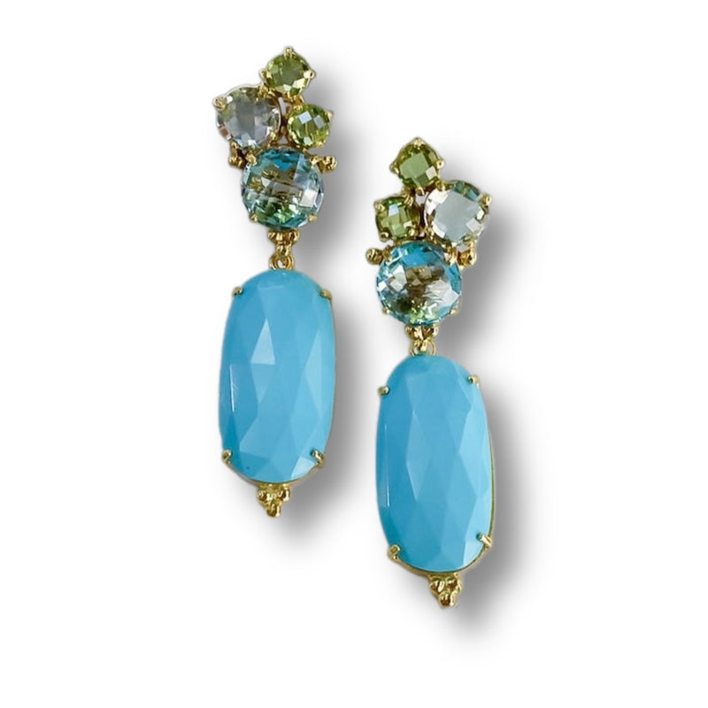 Turquoise & Blue Topaz Earring Cluster 2 in 1