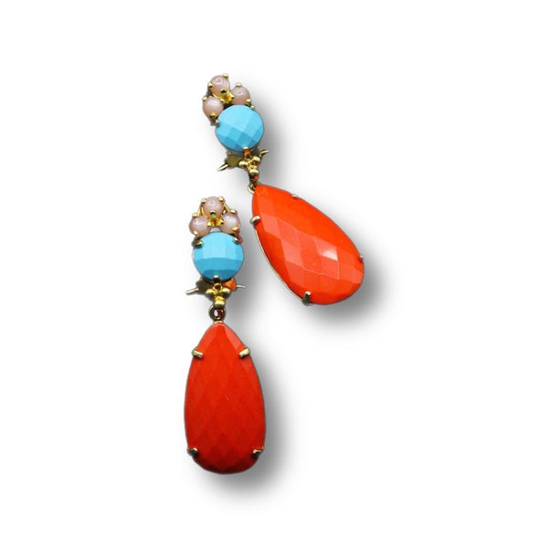 Coral Drop & Moonstone 2 in 1 Earrings