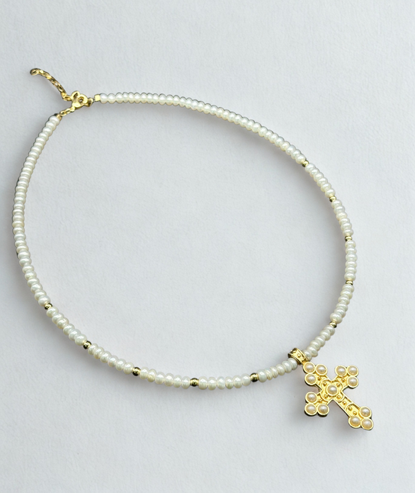 Pearl Cross Coin Pearl Necklace