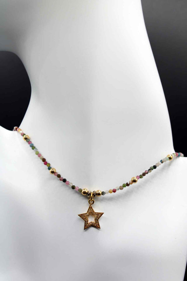 Tourmaline, Diamond Incrusted Charm Necklace