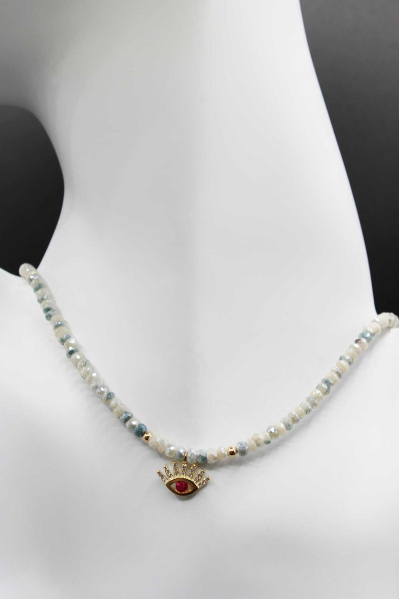 Fuchsia Crystal, Evil Eye Necklace