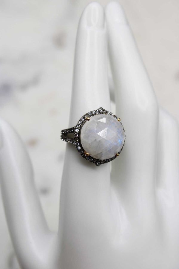 Moonstone and White Topaz Circle Ring