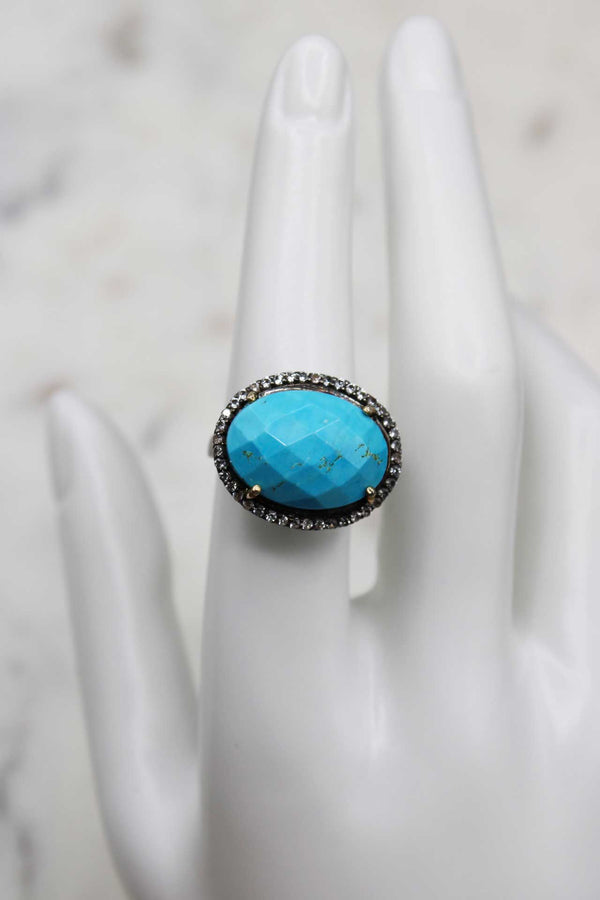 Oval Turquoise & White Topaz Ring