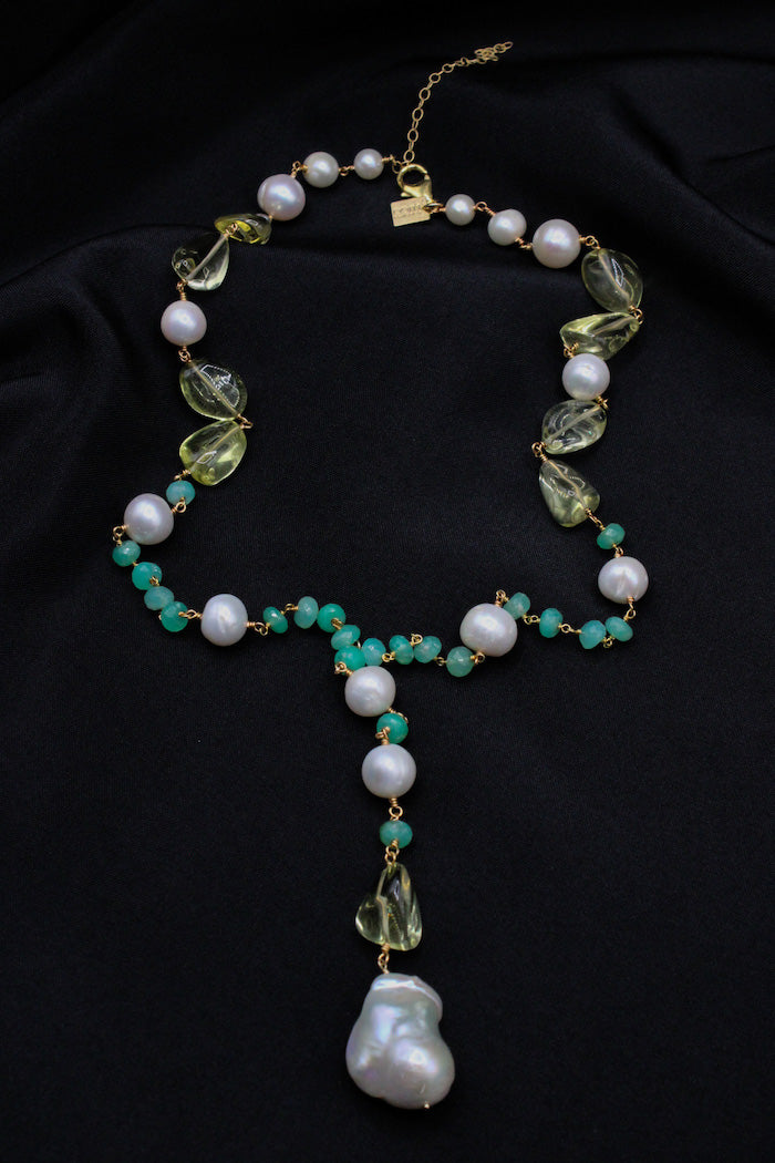 Green Chalcedony Lariat Necklace