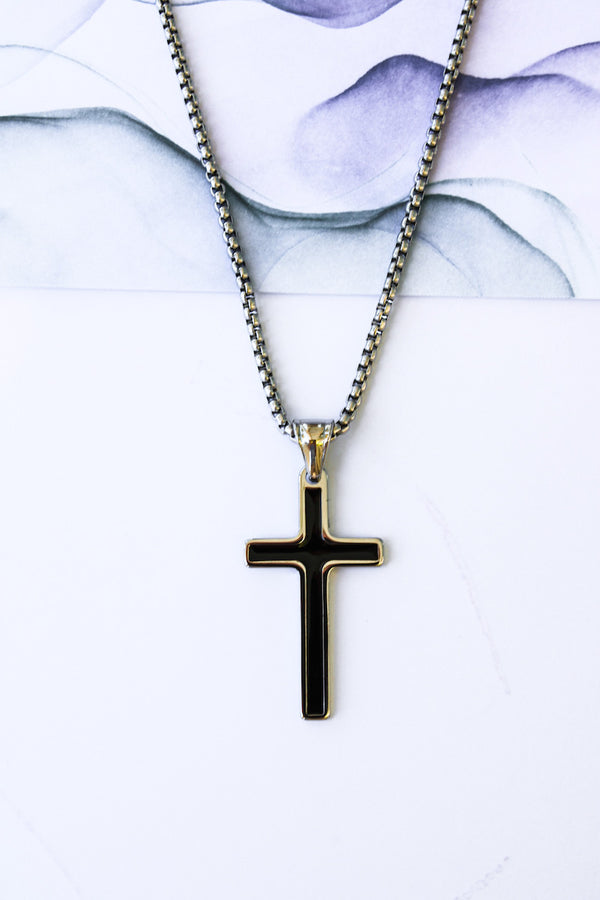 Black Enamel Cross Chain