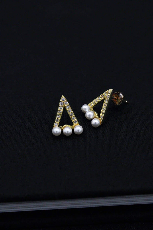 Triangle Pearl Mini Post Earrings - Rodolfo Lugo Jewels USA