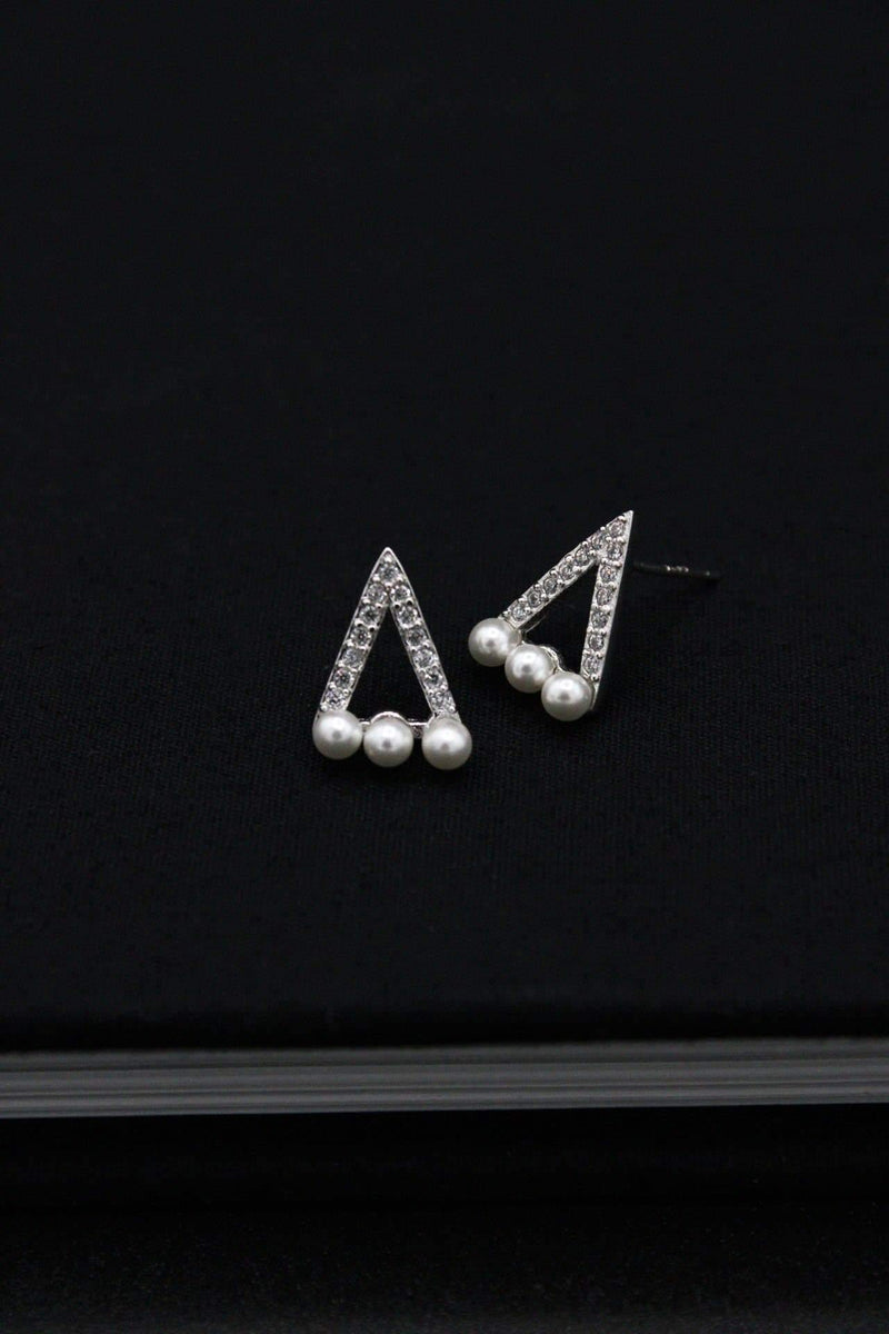 Triangle Pearl Mini Post Earrings - Rodolfo Lugo Jewels USA