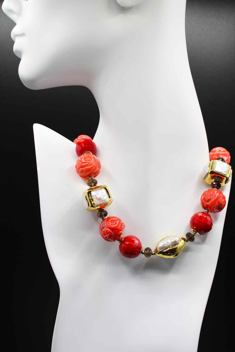 Coral Bamboo Statement Necklace