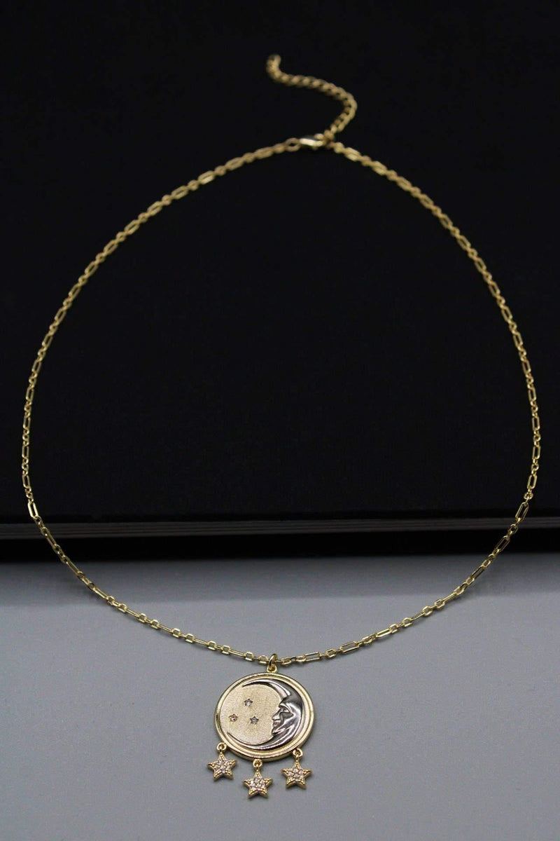 Half Moon & Dangling Stars Necklace Chain - Rodolfo Lugo Jewels USA