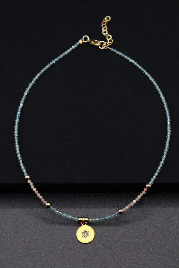 Starburst Diamond Pendant Blue Topaz Necklace - Rodolfo Lugo Jewels USA