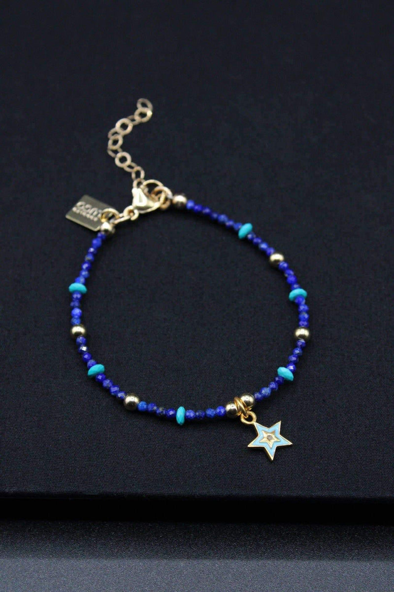 Lapislazuli Diamond Star Charm Bracelet - Rodolfo Lugo Jewels USA