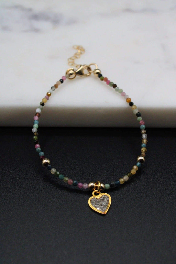 Diamond Heart Charm Tourmaline Bracelet - Rodolfo Lugo Jewels USA