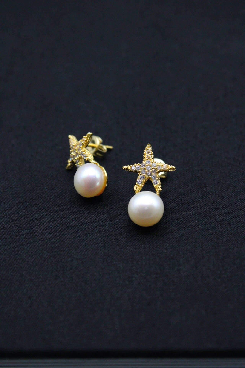 Starfish & Pearl Post Earrings - Rodolfo Lugo Jewels USA