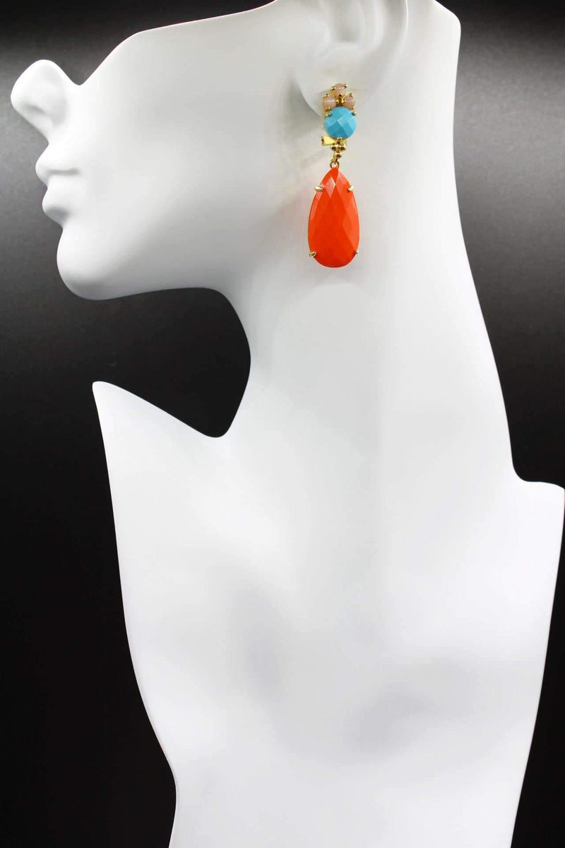 Coral Drop & Moonstone 2 in 1 Earrings - Rodolfo Lugo Jewels USA